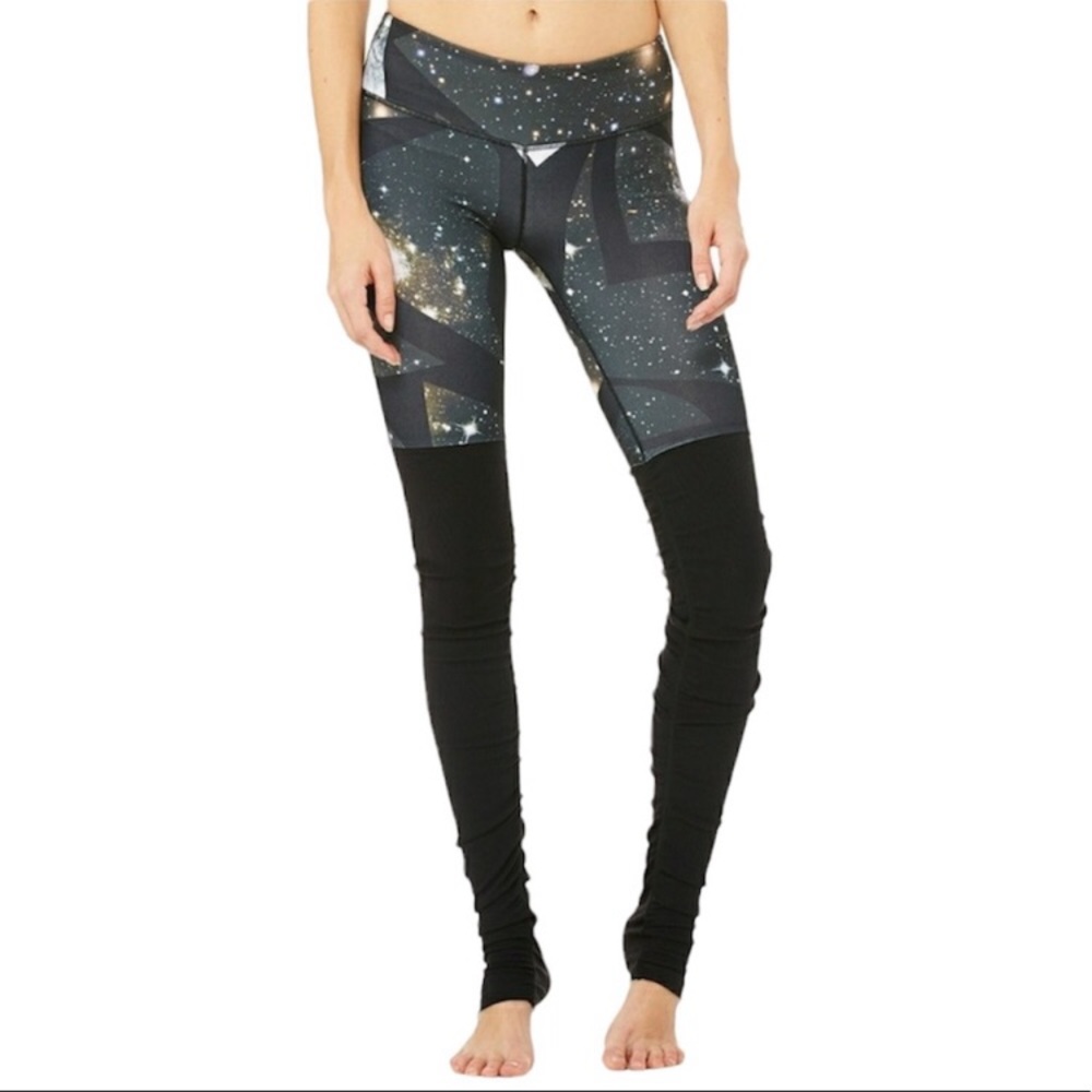 ALO Yoga Goddess Leggings Galaxy Print Black Color Block